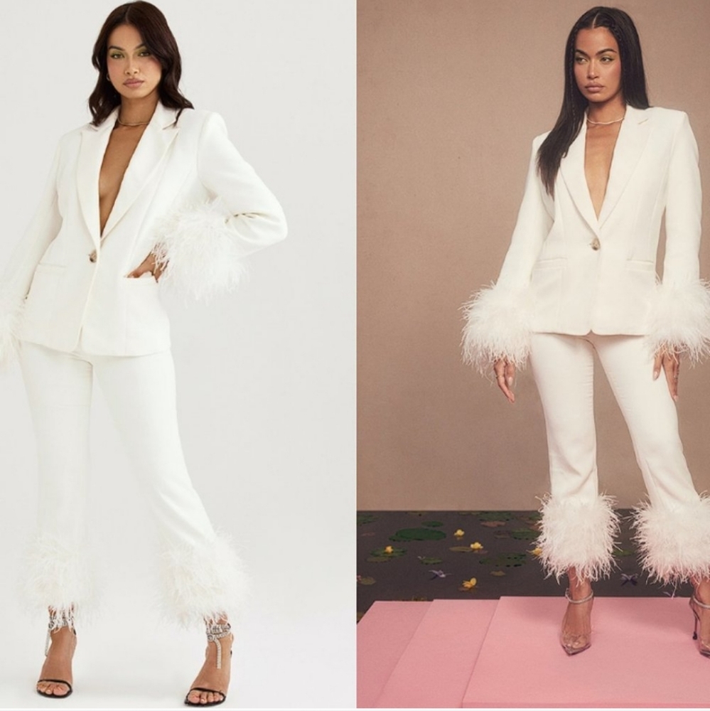 Feather trim blazer from house of cb